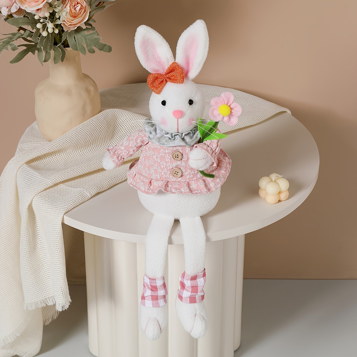 1/2pcs, Rabbit Long Legged Doll Easter Party Decoration Doll Home Atmosphere Decoration Doll Home Decoration Gift Long Eared Rabbit Sitting Dwarf Doll Spring Indoor New Year Decoration Theme Party Decoration