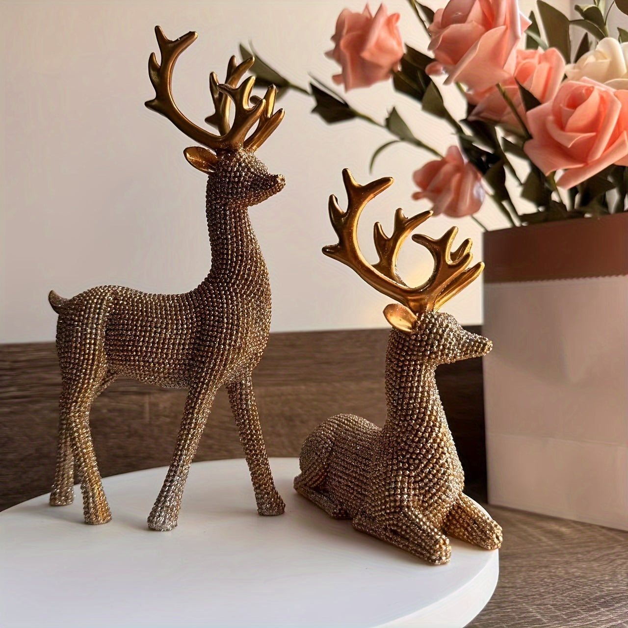 2pcs Reindeer Statue Set - Versatile Indoor/Outdoor Christmas & New Year Decor, Resin Reindeer Figurines for Home & Office Desk Display, Perfect Holiday Gift Idea, Christmas Decor