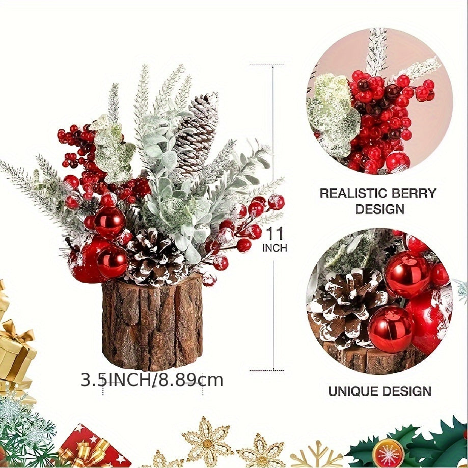 Elegant Tabletop Christmas Tree Decoration - Realistic PE Bark & Wood Barrel Design, Perfect for Holiday Home Display