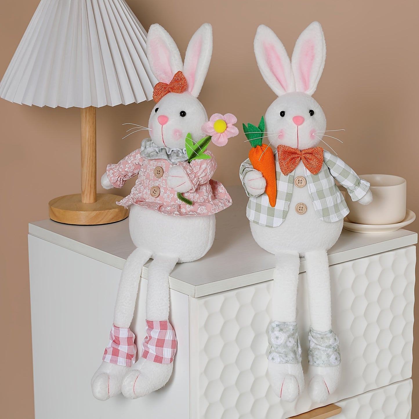 1/2pcs, Rabbit Long Legged Doll Easter Party Decoration Doll Home Atmosphere Decoration Doll Home Decoration Gift Long Eared Rabbit Sitting Dwarf Doll Spring Indoor New Year Decoration Theme Party Decoration