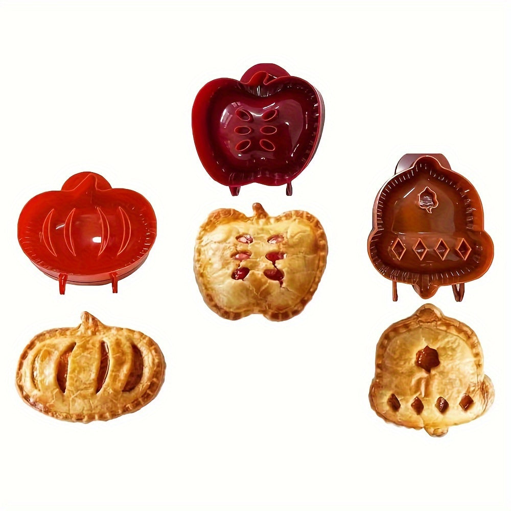 3-Piece Festive Pumpkin, Apple, and Bell Cookie Cutters - Perfect for DIY Baking and Decorating - Made of Food-Safe Plastic