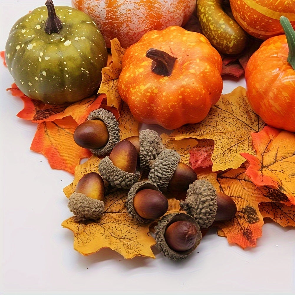 48 PCS Fall Thanksgiving Artificial Pumpkins and Gourds Set - Fake Pumpkins, Acorns, Maple Leaves, Pinecones, Berries - Thanksgiving Decorations, Harvest Centerpiece for Home, Halloween Wedding Decor