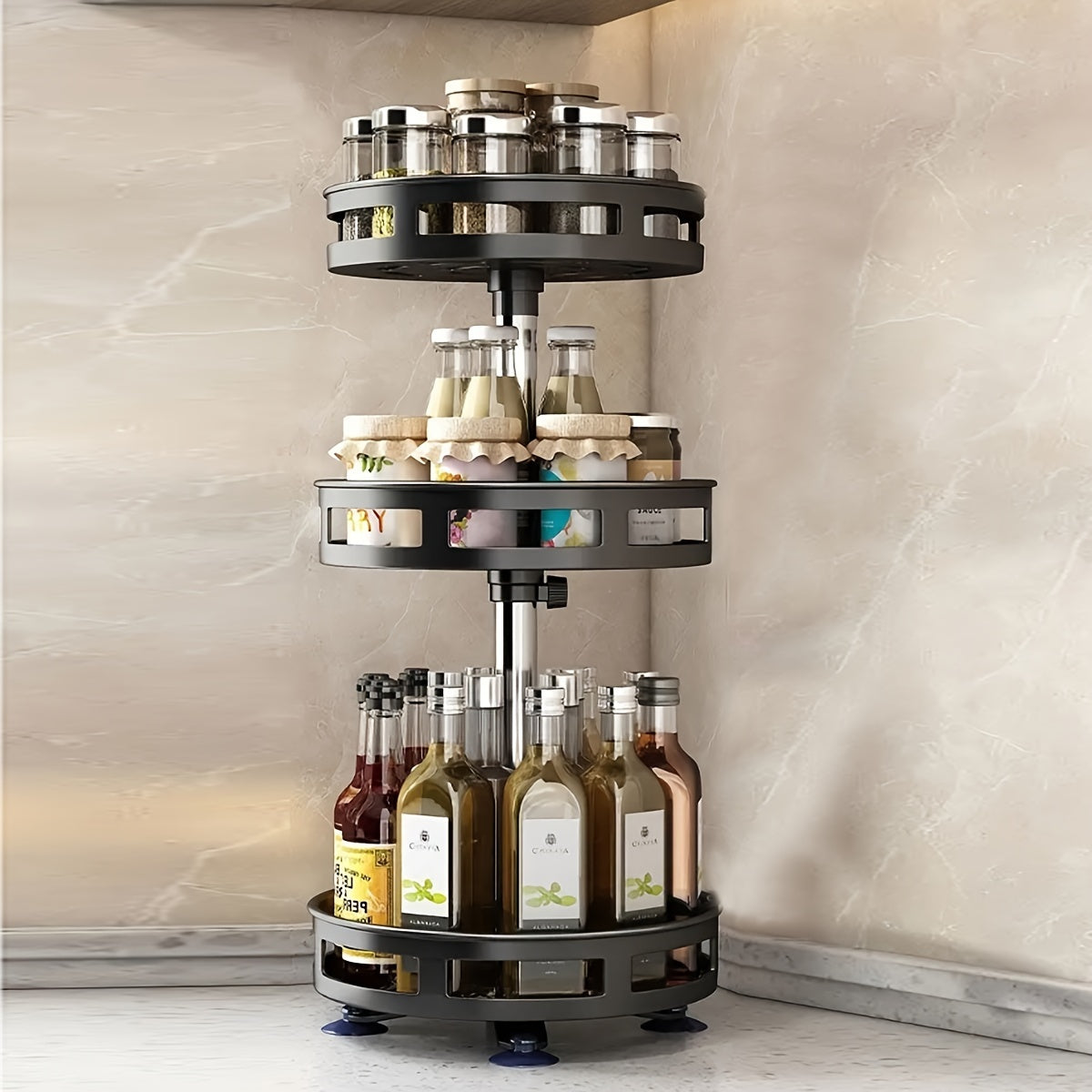 1pack Premium Metal Spice Rack - 360° Rotating, Space-Saving, Effortless Organizer for Kitchen, Dining, Bathroom, Versatile Home Kitchen Essential with 1-Tier, 2-Tier, 3-Tier Options