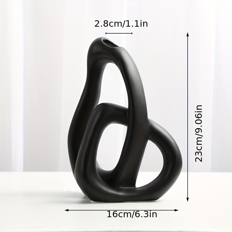 1pc Exquisite Black Love Ceramic Vase - Elegant Nordic-Style Decorative Flower Vase for Living Room, Handcrafted Home Accessories with Unique Textured Design and Modern Minimalist Look