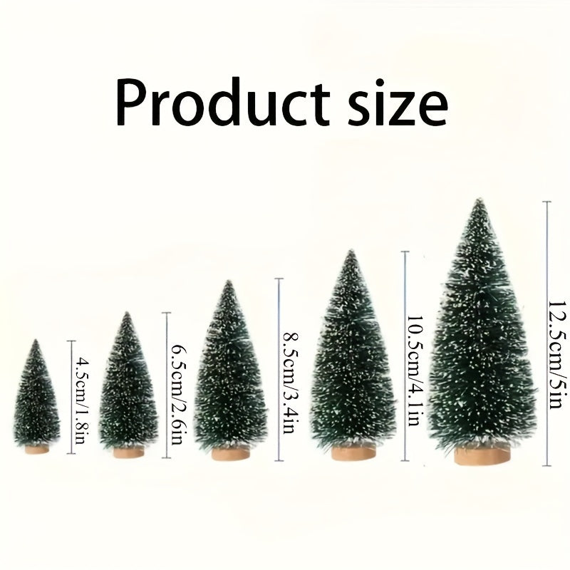 15 Pieces Mini Bendable Artificial Christmas Trees With Wooden Base - Non-Lighted Bottle Brush Tabletop Decorations For Holidays