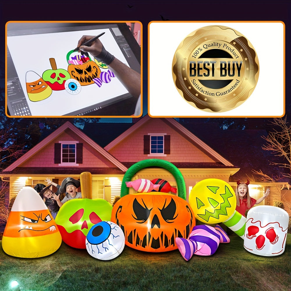 1pc 10 FT LED Light Halloween Inflatables Pumpkin Decoration with Candy Eyeball Combo for Outdoor Decorations Blow Up Inflatables Halloween Decor Holiday Party Lawn Yard Garden