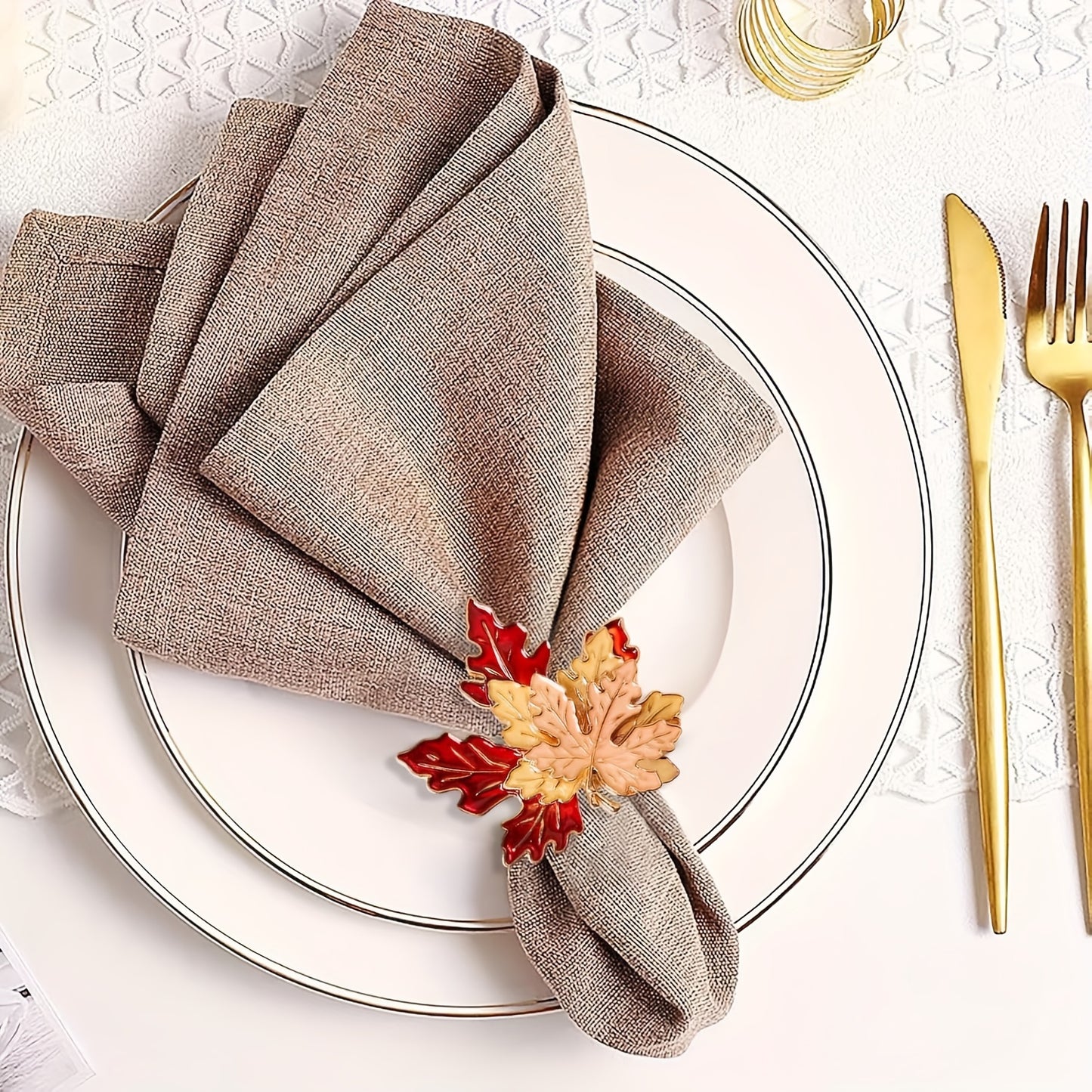 6/12pcs Maple Leaf Napkin Rings, Thanksgiving Napkin Rings, Hotel Tablecloth Rings, Harvest Season Banquet Party Table Decoration, Alloy Napkin Rings