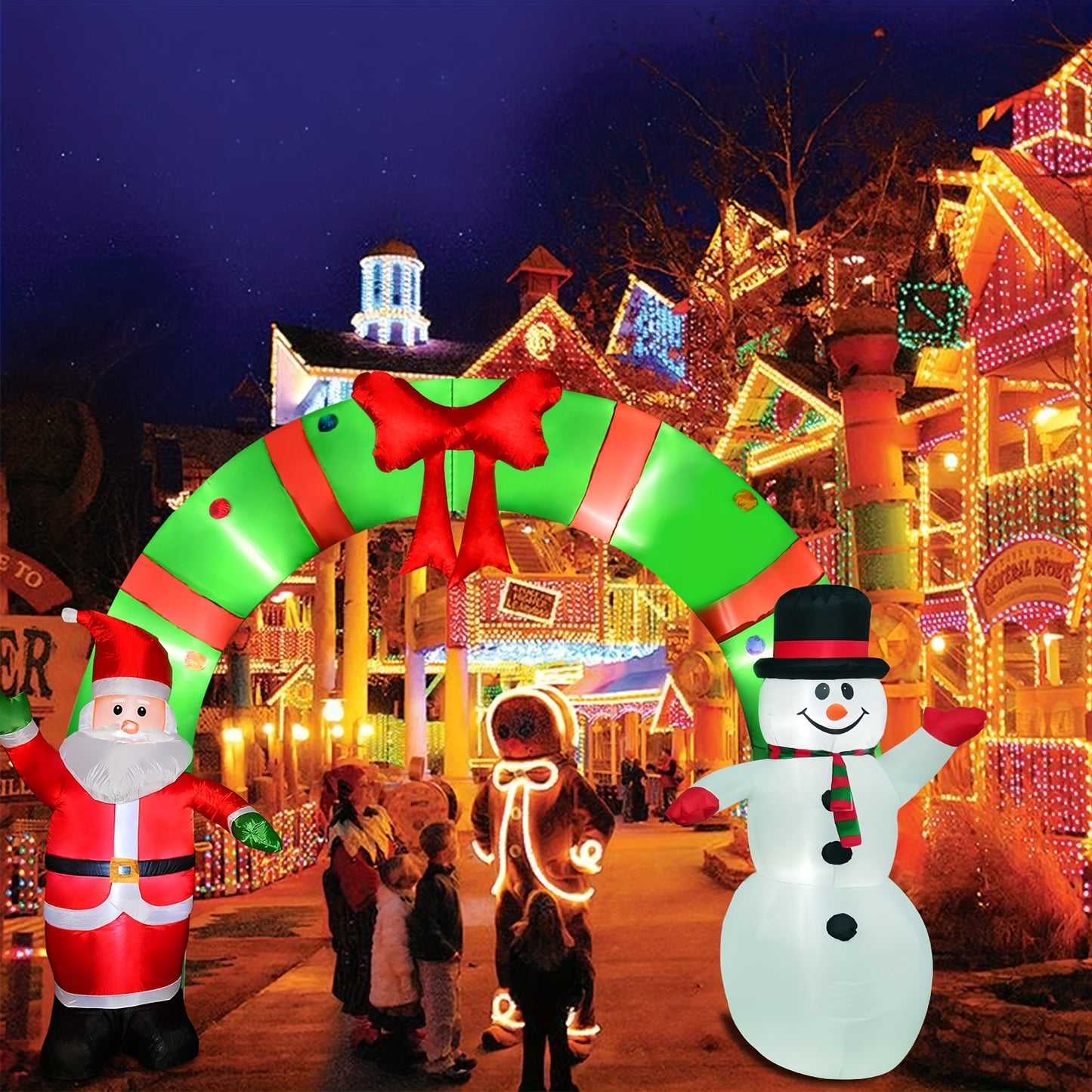 10 Ft Inflatable Archway with Built-In Led Lights, Lighted Christmas Inflatable Santa Claus And Snowman Arch Indoor And Outdoor Holiday Decorations, Large Outdoor Patio Decorations Garden Props