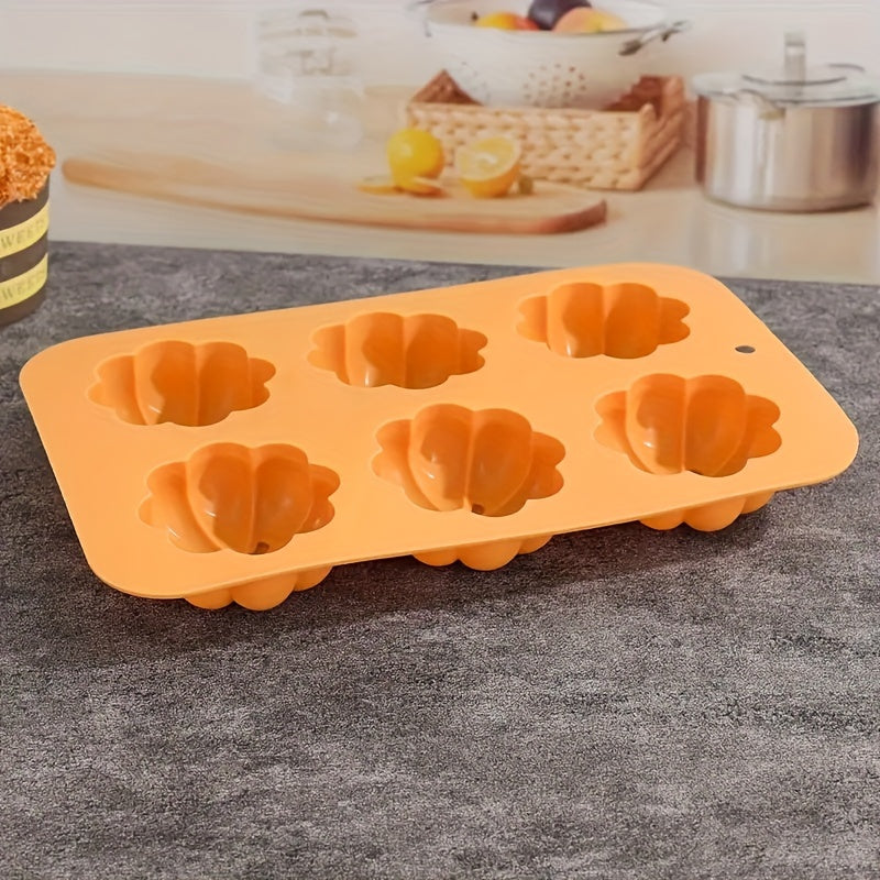 Silicone Pumpkin Cake Mold for Halloween - 6-Cavity Nonstick Baking Pan for Specialty & Novelty Cakes, DIY Aromatherapy Candles, Christmas Oven-Safe Bakeware