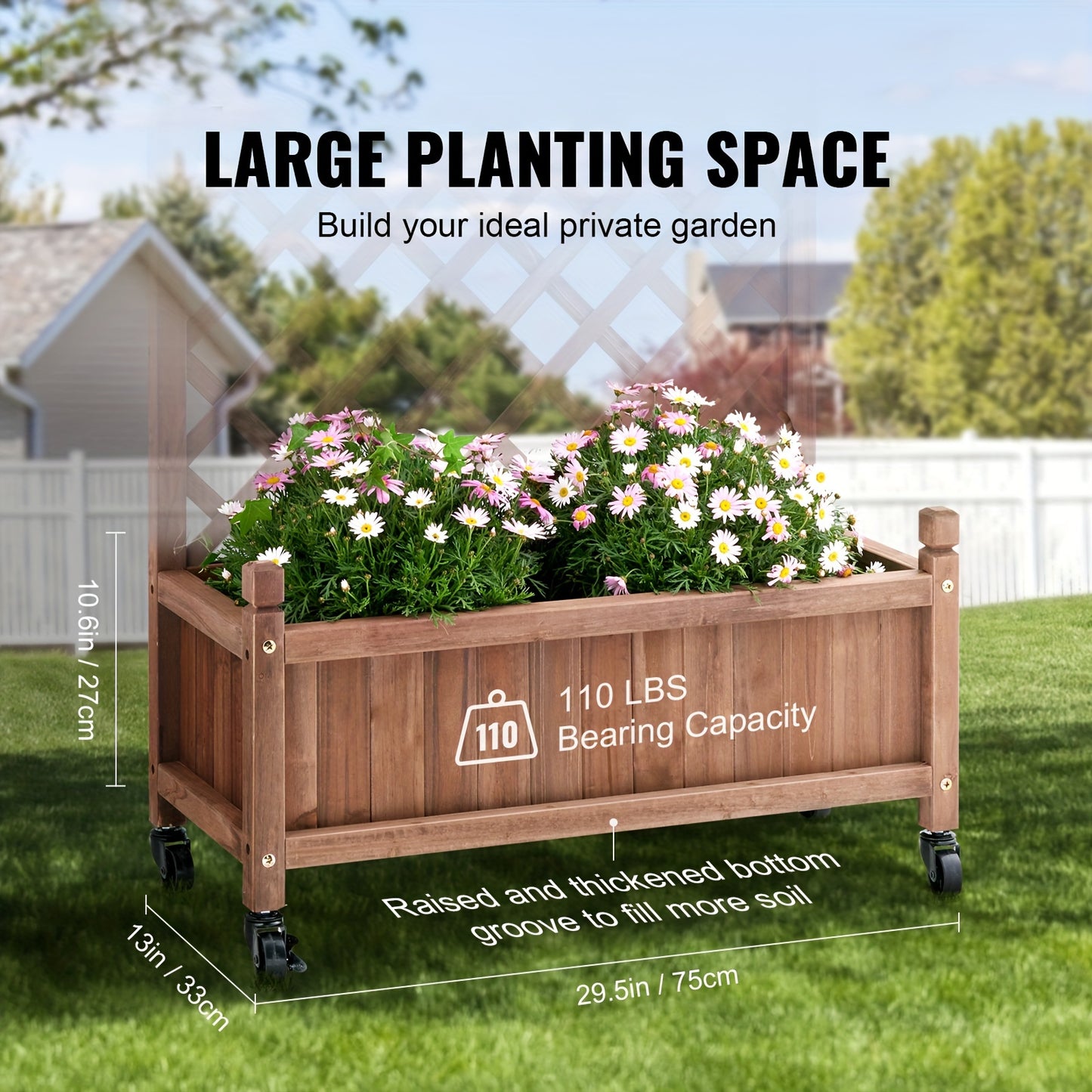 2PCS Wood Planter Box with Trellis - Large 60"x13"x61.4" Outdoor Raised Garden Bed with Drainage Holes and Free-Standing Design - Ideal for Vine Climbing Plants, Flowers, and Gardening in Garden, Patio, Balcony