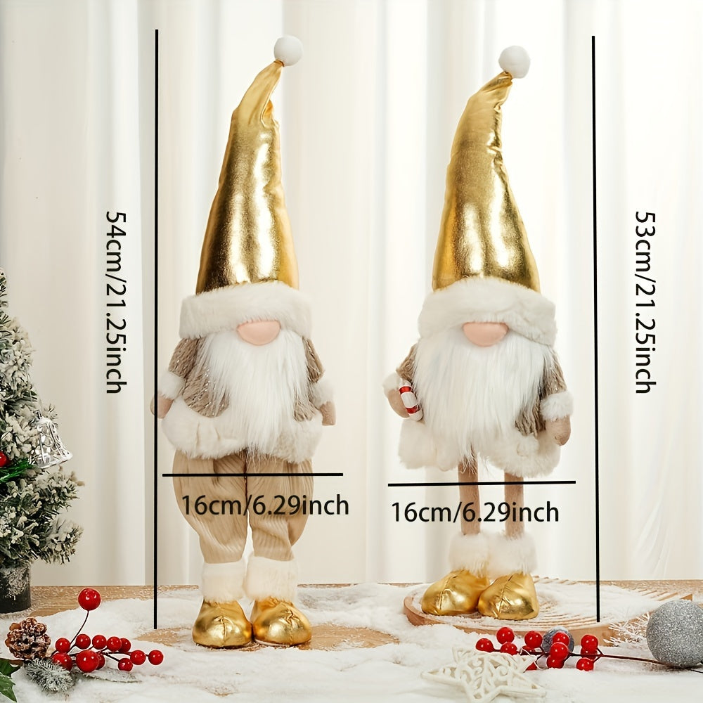 Golden Christmas Gnome Figurine, 21.25inch Festive Holiday Decor, No-Face Rudolph Elf Statue, Indoor Home & Kitchen Decor, Plastic & Fabric Material, Perfect for Friends, Window Display, Party, Restaurant, Store, No Power Nee