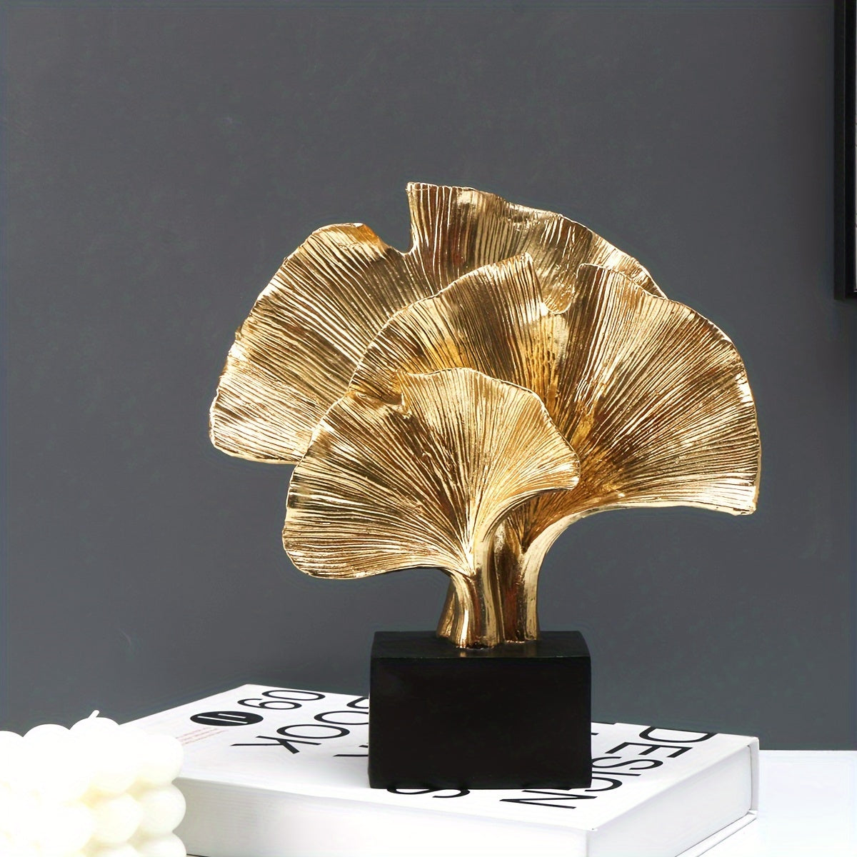 Resin Ginkgo Leaf Figurine - Modern Art Abstract Plant Sculpture for Home Decor, Indoor Use, No Electricity Required