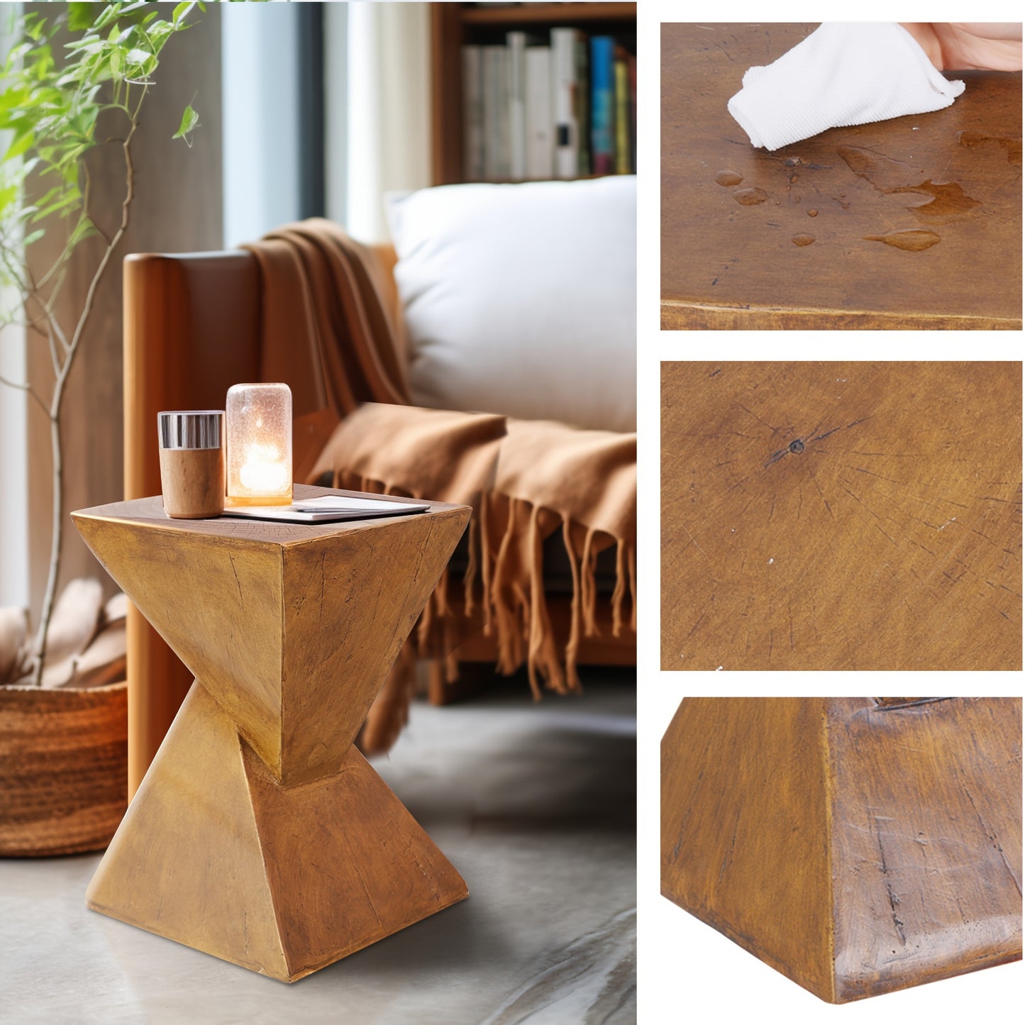 Modern Concrete Accent Table - Lightweight Side Table for Living Room, Indoors, Outdoors, Bedside, Sofa Sides, Sitting Chair End Table with Sleek Design and Durable Construction