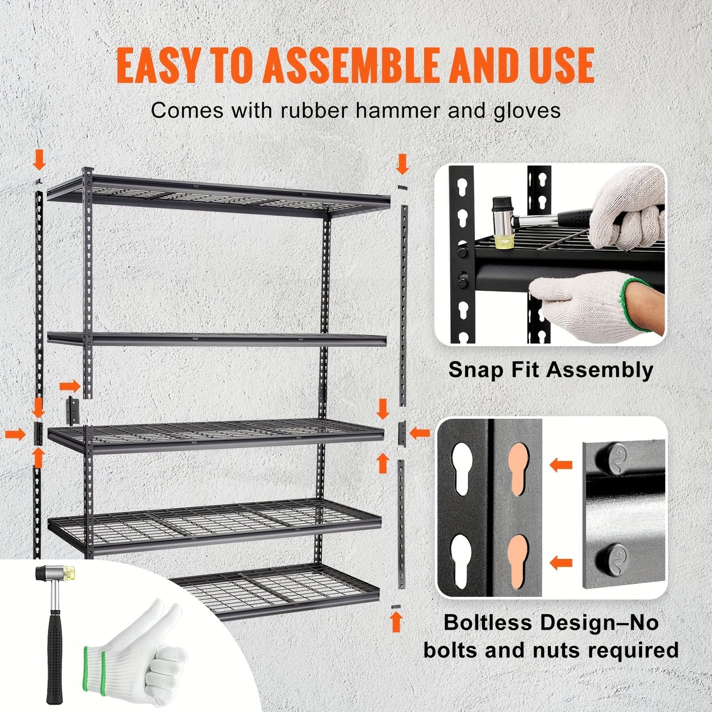 5-Tier Adjustable Storage Shelving Unit - 2000 Lbs Total Capacity, Heavy Duty Garage Shelves, Metal Organizer Wire Rack, Black, 60" L X 24" W X 78" H, Split Into Two Racks, Non-Slip Rubber Feet, Perfect For Kitchen Pantry, Ba