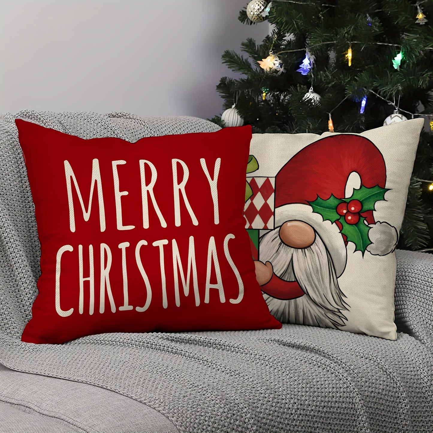 4pcs Festive Christmas Gnome Throw Pillow Covers Set - 18x18 Inch