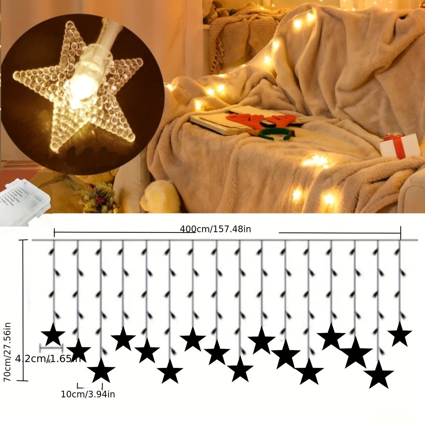 96 LED 50ft Plug In Star String Lights, Warm White Fairy Lights with Remote, 8 Modes for Indoor Outdoor Bedroom Tree Room Classroom Tent Decor