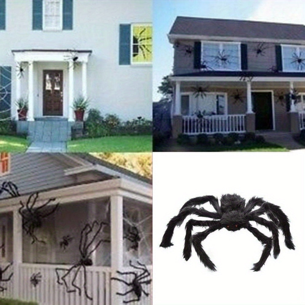 2Pcs Giant Plush Halloween Spider Decorations - 59/49/35 inches, Realistic Design, Ideal for Indoor Haunts and Outdoor Yard Scare