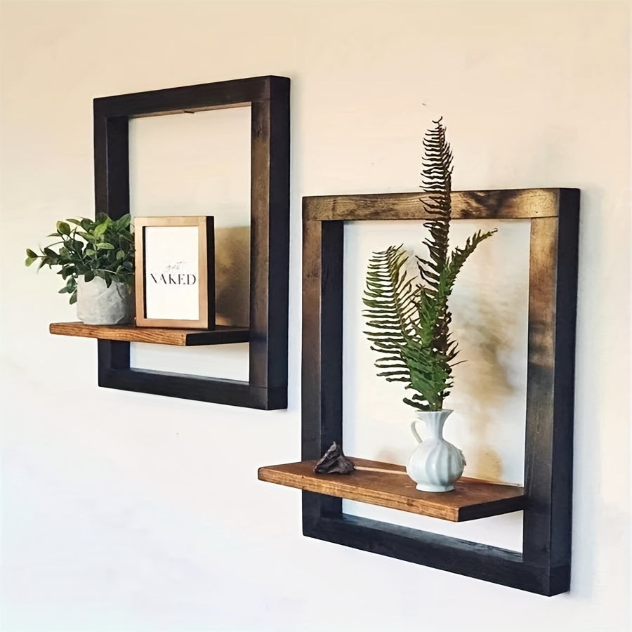 1pc Rustic Wooden Decorative Wall Shelf Bracket - Floating Shelves with Candle Holder, Photo Album Display, Potted Plant Stand, and Floral Showcase Functions - Ideal for Home Decor, Living Room, and Bedroom Organization