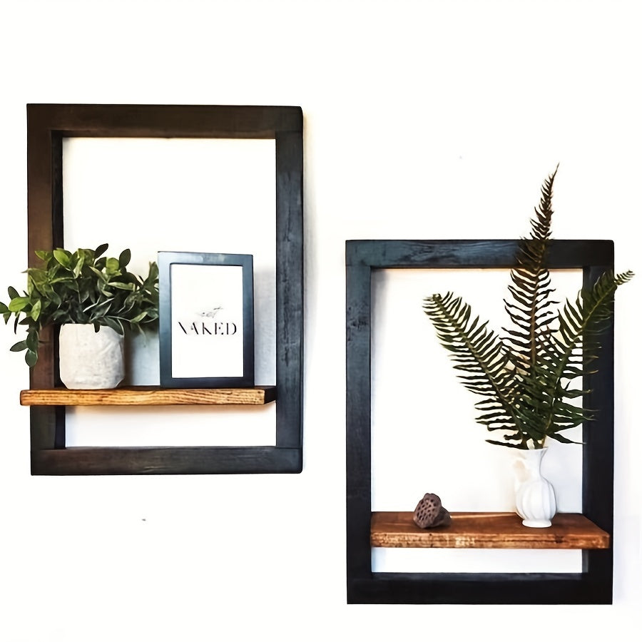 1pc Rustic Wooden Decorative Wall Shelf Bracket - Floating Shelves with Candle Holder, Photo Album Display, Potted Plant Stand, and Floral Showcase Functions - Ideal for Home Decor, Living Room, and Bedroom Organization