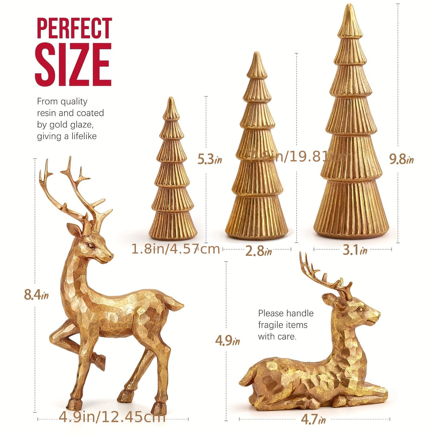 5Pcs/Set Geometric Resin Deer Figurines, Christmas Evergreen Tree Statue & Deer Resin Statue Set Ornaments For Tabletop Home & Office Decor, Ideal For Gift Christmas, Thanksgiving, New Year - Elegant Home Decor Resin Art