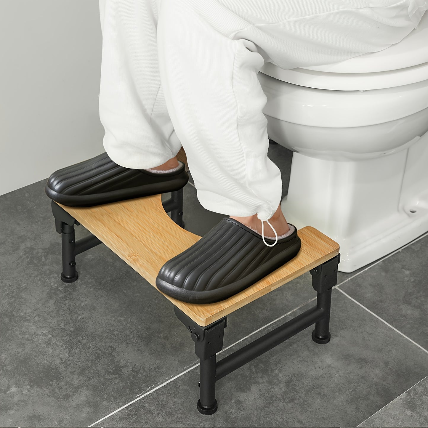 1 PC Bamboo Adjustable Toilet Stool - 7''/8''/9'' Foldable Iron Poop Steps with Non-Slip Layer for Bathroom Assistance