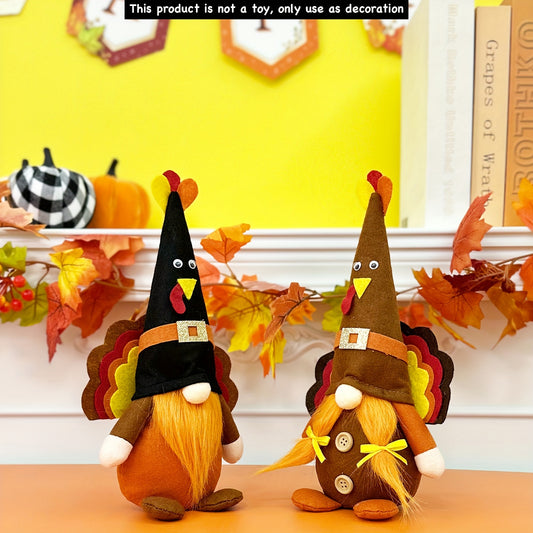 Farmhouse Style Thanksgiving Gnomes - Set of 2 Felt & Polyester Handcrafted Tomte Figurines, Alphabet Animal Themed Decor for Autumn, Harvest & Thanksgiving, Ideal for Various Room Types, No Electricity Required