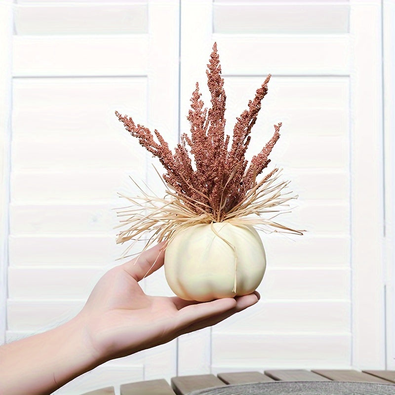 2 Pcs Festive Pumpkin Decorations: Artificial Foam Plastic Pumpkins with Wheat Stems, Perfect for Fall Festivities and Thanksgiving Decor