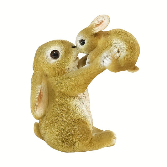 1pc Resin Rabbit Figurine, Classic Mother And Baby Bunny Playful Garden Ornament, Durable Resilient Outdoor Decor Statue, Yard Lawn Balcony Home Decor, Housewarming Gift