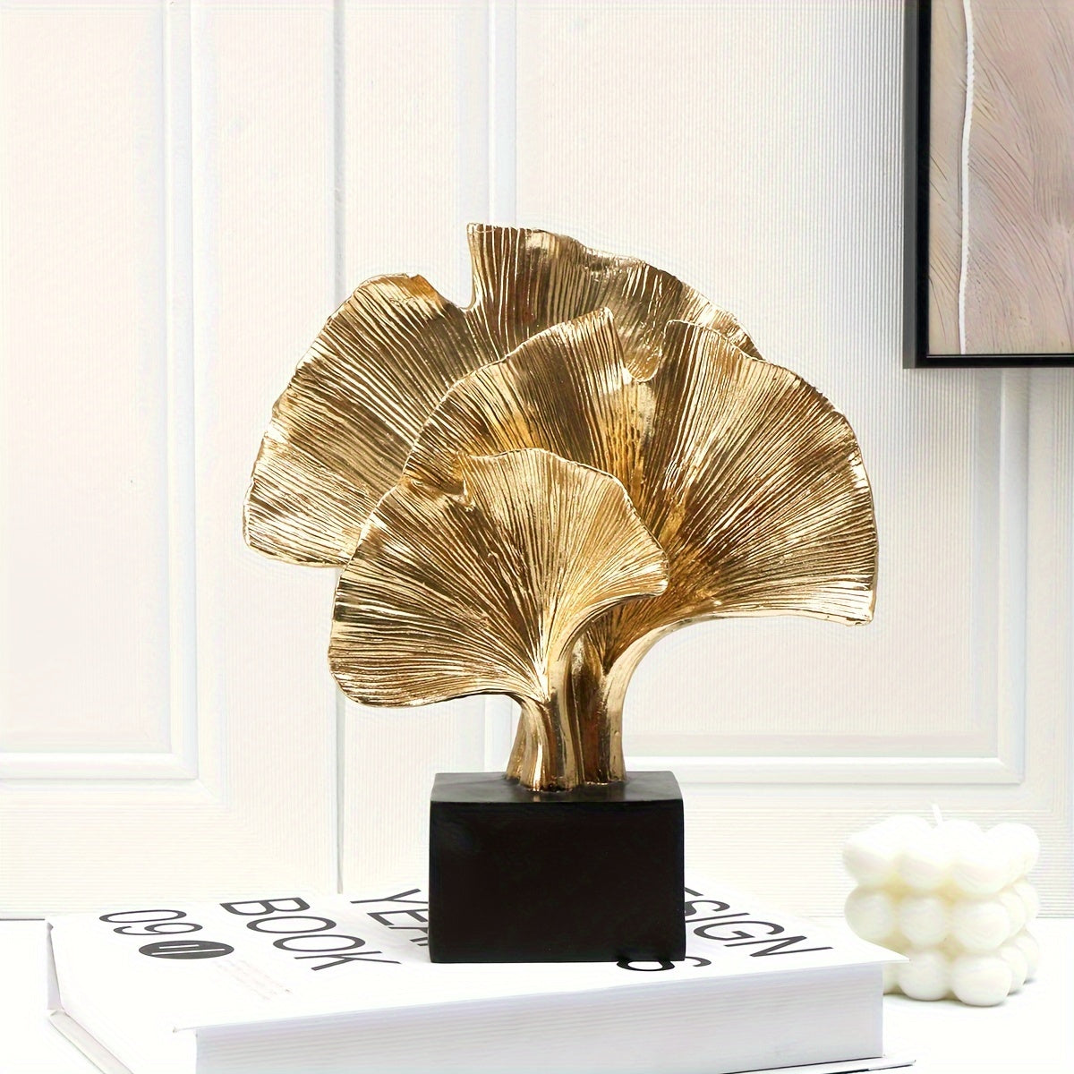 Resin Ginkgo Leaf Figurine - Modern Art Abstract Plant Sculpture for Home Decor, Indoor Use, No Electricity Required