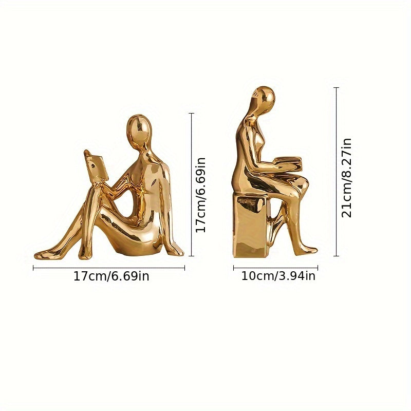 Modern Minimalist Gold-Tone Abstract Figurine Bookends: Perfect for Home Office or Living Room Decor