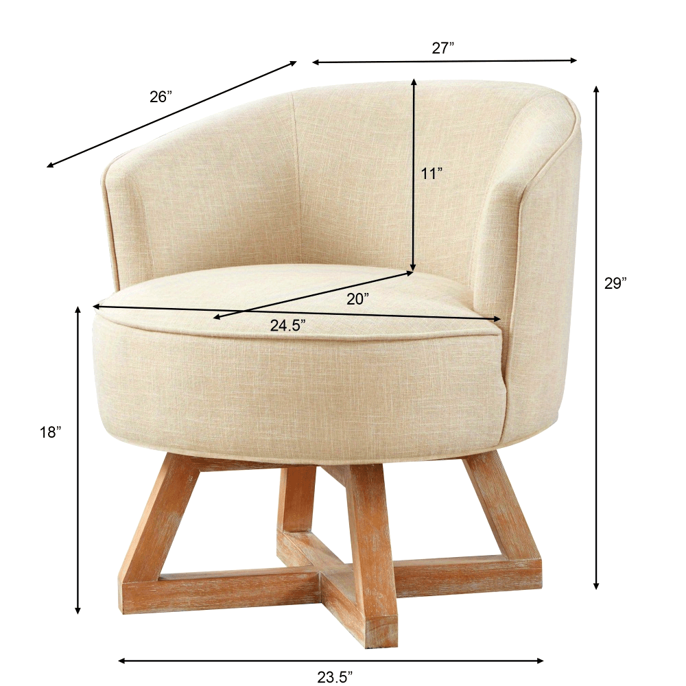 360 ° Free Swivel Beige Office Chair with Cross-Shaped Wooden Base, Classic Linen Fabric, Suitable for Living Room, Bedroom, Office, Dresser