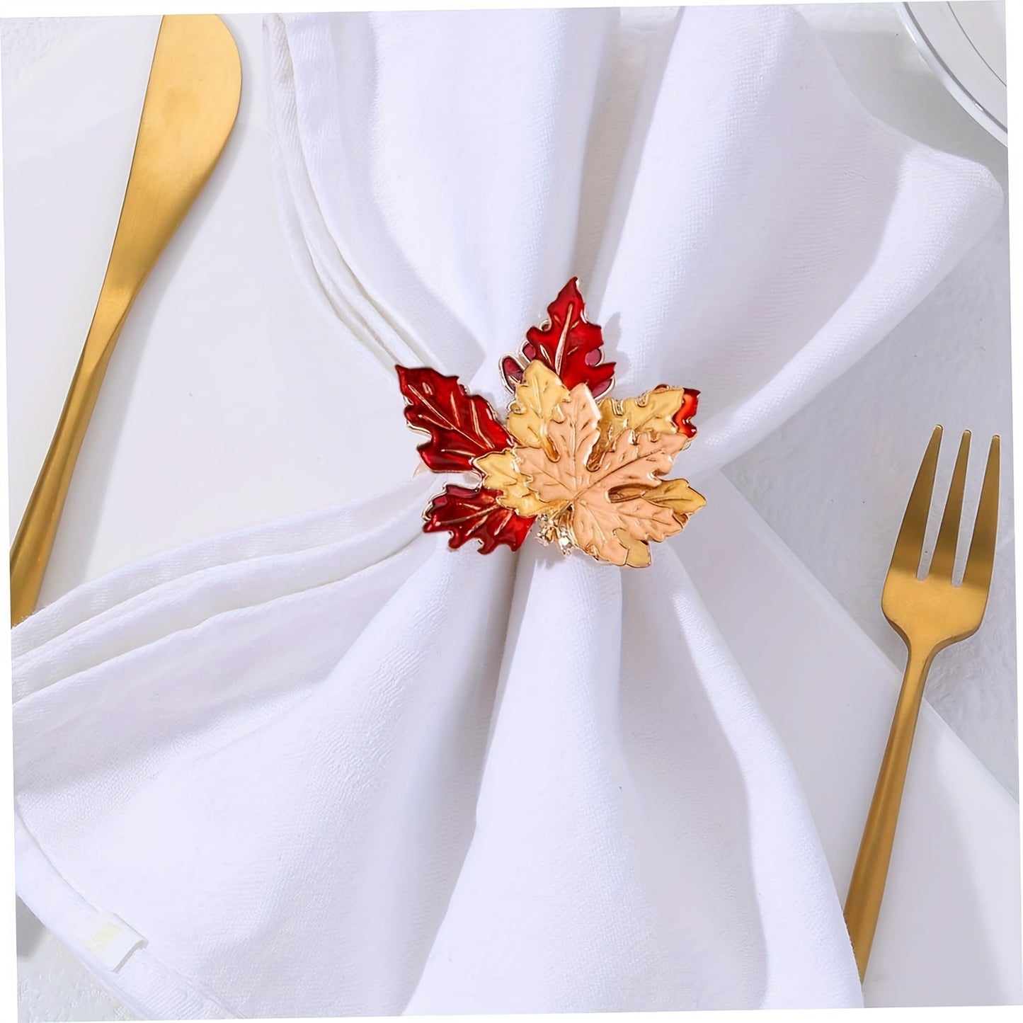 6/12pcs Maple Leaf Napkin Rings, Thanksgiving Napkin Rings, Hotel Tablecloth Rings, Harvest Season Banquet Party Table Decoration, Alloy Napkin Rings