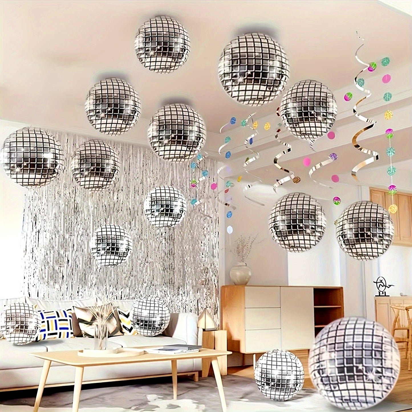 32pcs Silvery Metallic Disco Ball Balloons, Mirror, 70s 80s Disco Dance Party Decor