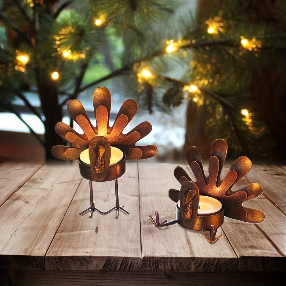 2 Packs, Metal Turkey Tea Light Candle Holders, Thanksgiving Decoration For Home, Turkey Candle Holder, Metal Candle Holder, Thanksgiving Candle Holder