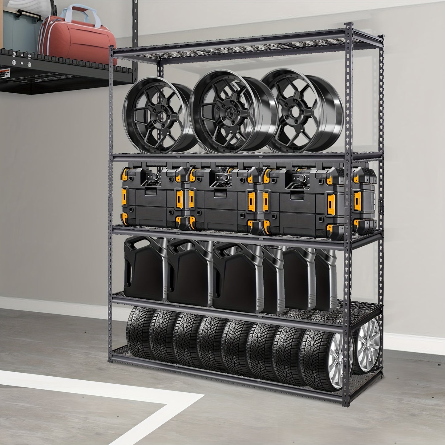 5-Tier Adjustable Storage Shelving Unit - 2000 Lbs Total Capacity, Heavy Duty Garage Shelves, Metal Organizer Wire Rack, Black, 60" L X 24" W X 78" H, Split Into Two Racks, Non-Slip Rubber Feet, Perfect For Kitchen Pantry, Ba