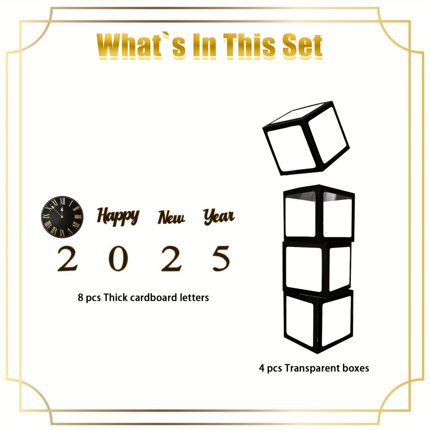 4pcs 2025 New Year's Eve Party Balloon Box Set with Stickers