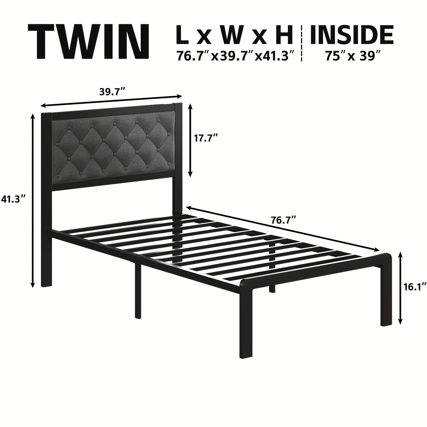 Bed Frame With Headboard, Fabric Upholstered Bed Frame Platform, All Metal Slats Support Platform Bed Frame With Storage Space, Easy Assembly, Noise Free, No Box Spring Needed, Twin, Full, Queen