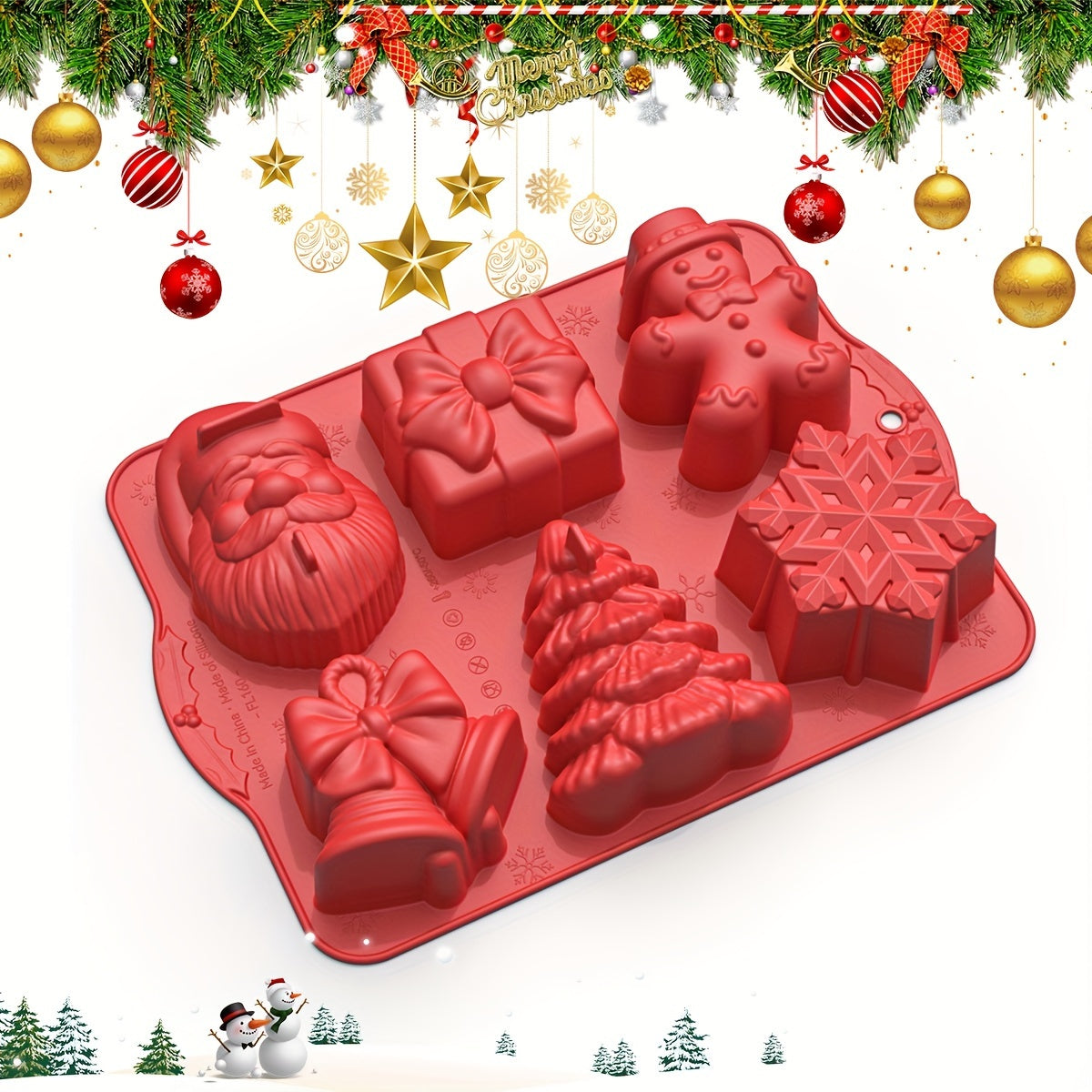 Festive 6-in-1 Christmas Cake Silicone Mold - Perfect for Holiday Baking