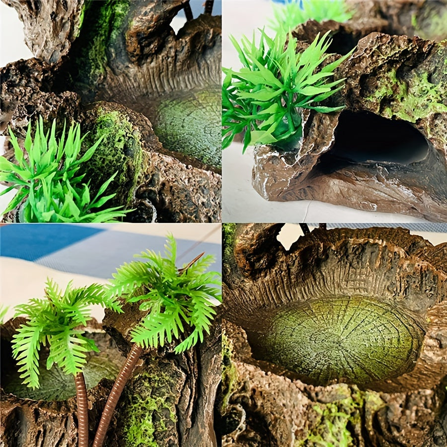 Resin Reptile Habitat Decor with Artificial Plants - Amphibian Terrarium Accessory, Uncharged, Suitable for Lizards, Turtles, Frogs, Snakes - 1pc