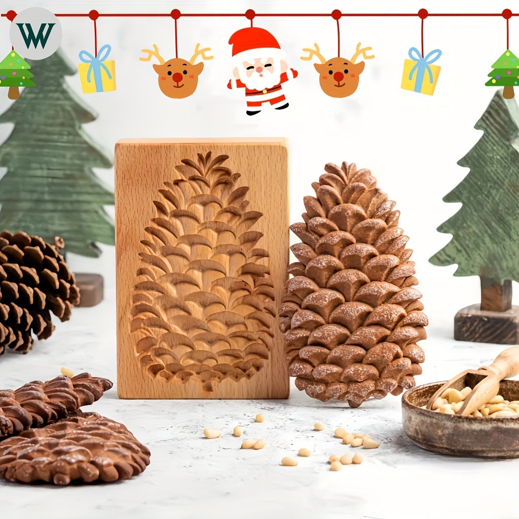 1pc, Premium 3D Carved Wooden Cookie Mold, Pine Cone Pattern, Ideal for DIY Cooking, Family Dinners, Parties, Halloween, Thanksgiving, Christmas, and Easter Celebrations