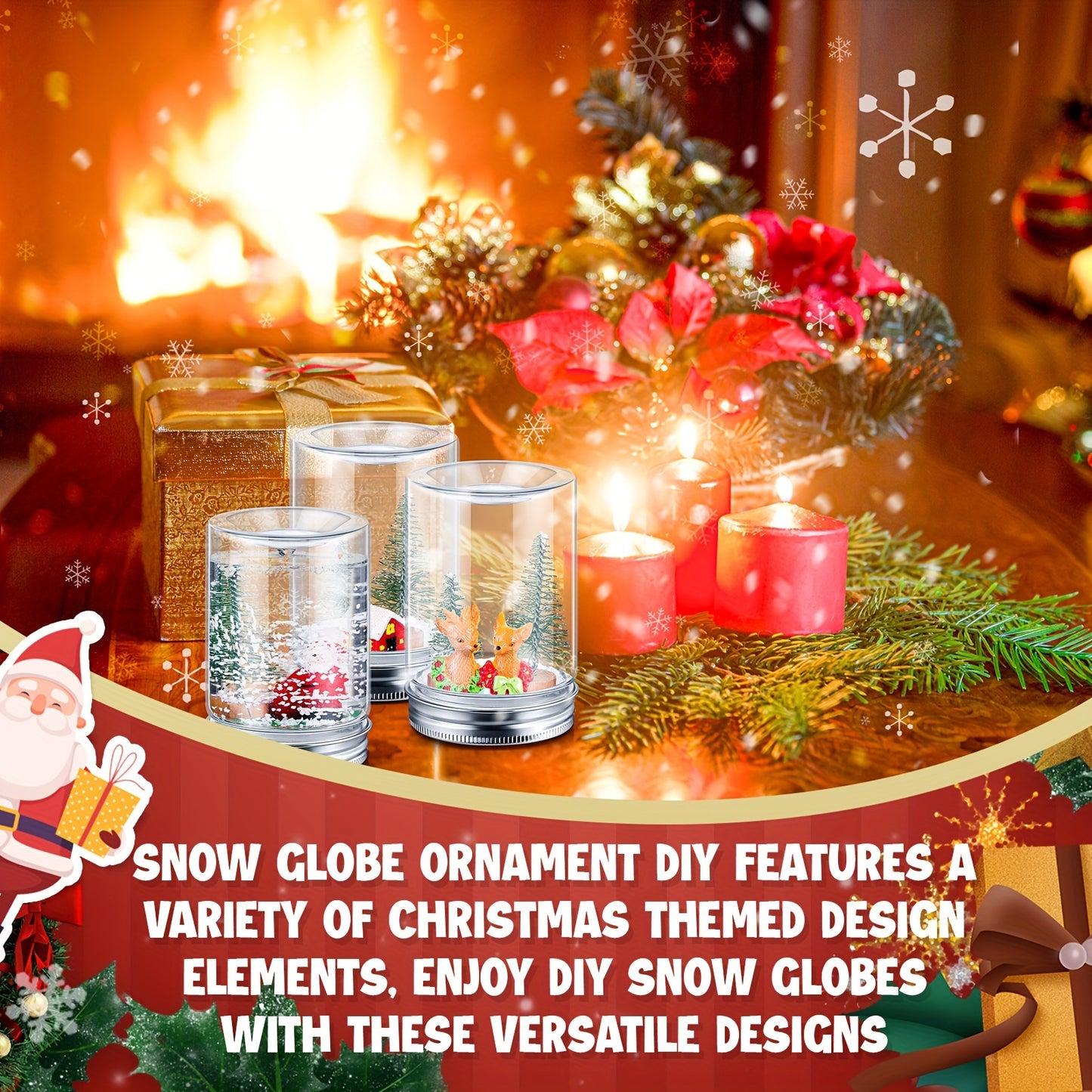 48 Sets Christmas Plastic Snow Globes Kit Includes 48 Clear Snow Globe, 96 Mini Xmas Trees, 48 Miniature Snowman, 96 Mini Pine Cones With Artificial Snow For DIY Crafts Home Winter Decor