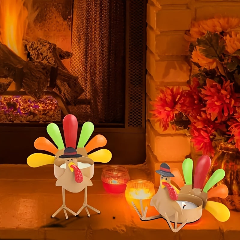 1/2pcs Metal Turkey Tea Light Holders - Perfect for Thanksgiving Table Decor, Home & Office Ambiance Enhancements