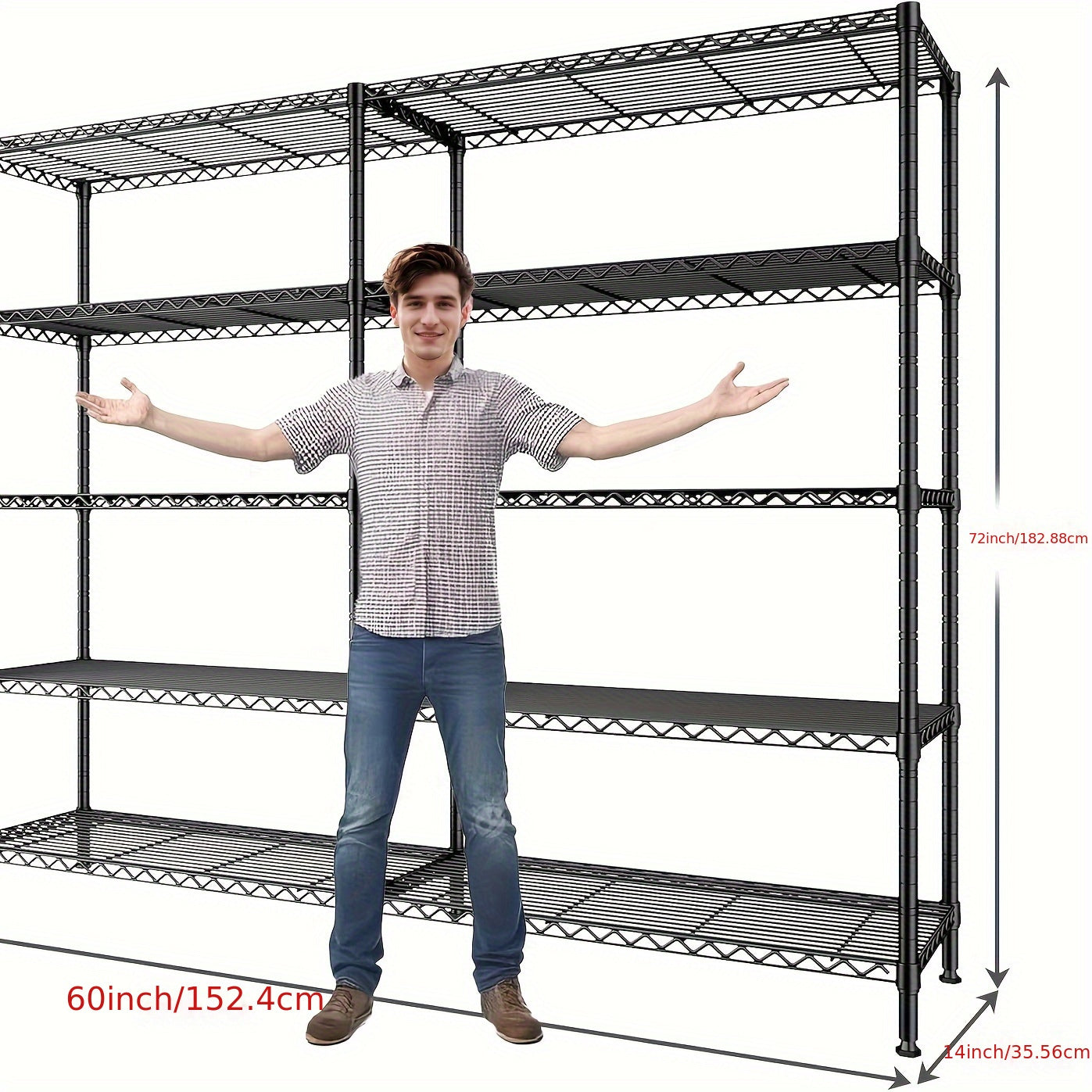 60''/72" W Storage Shelves, 1200LBS/1600LBS Wire Shelving Unit, Adjustable 4/5 Tier Metal Shelving For Storage Rack Shelves For Storage Heavy Duty Garage Shelf Pantry Shelves Kitchen Shelving Bathroom Rack