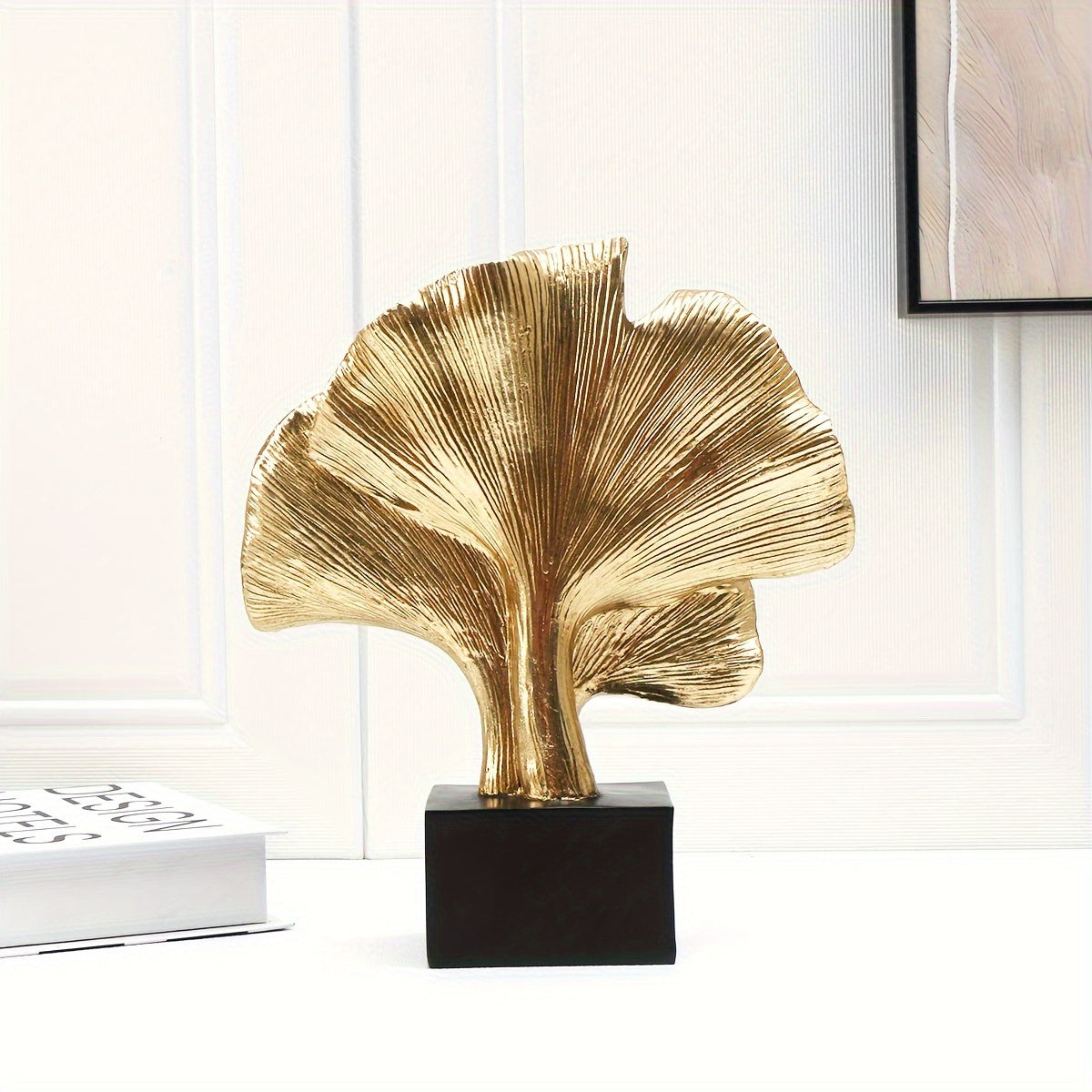 Resin Ginkgo Leaf Figurine - Modern Art Abstract Plant Sculpture for Home Decor, Indoor Use, No Electricity Required