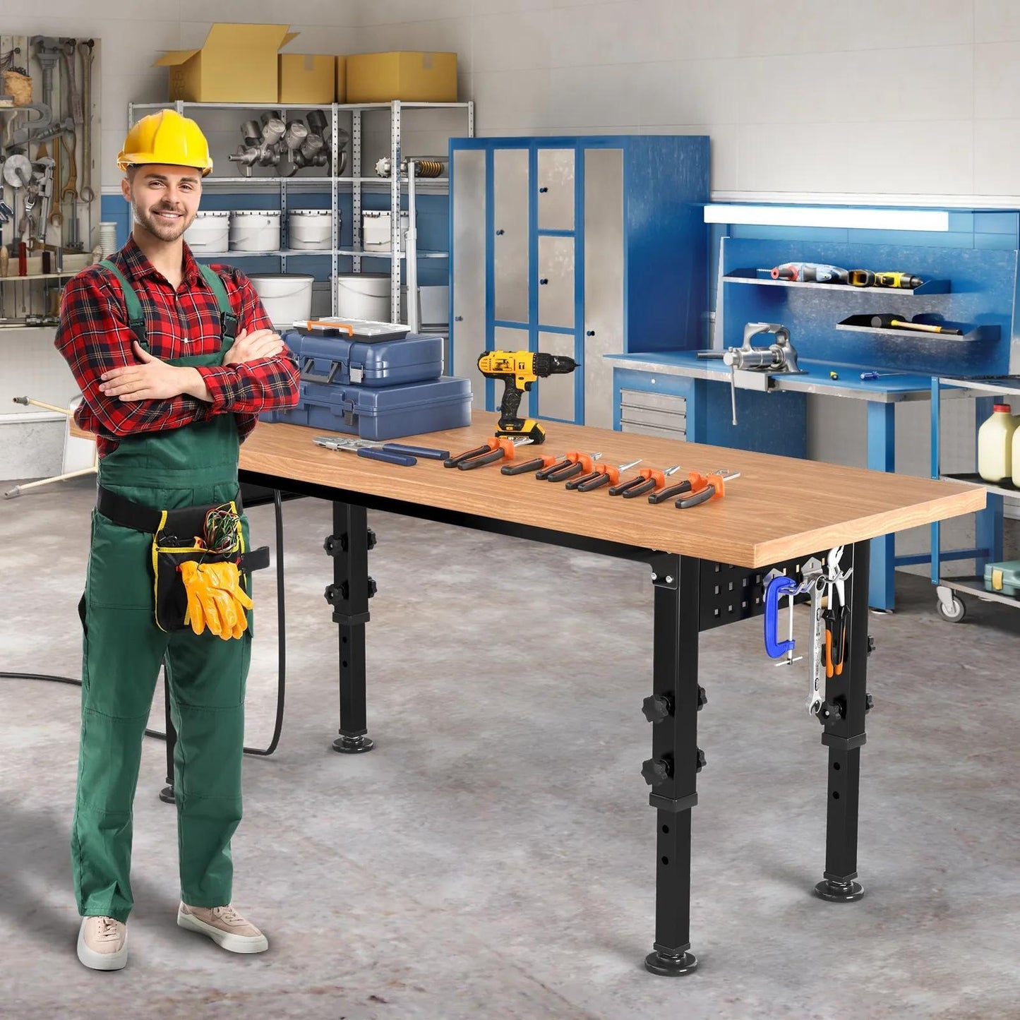 Versatile 48" Workbench: Adjustable Height, Wheels, Pegboard, and 1600 lbs Load Capacity